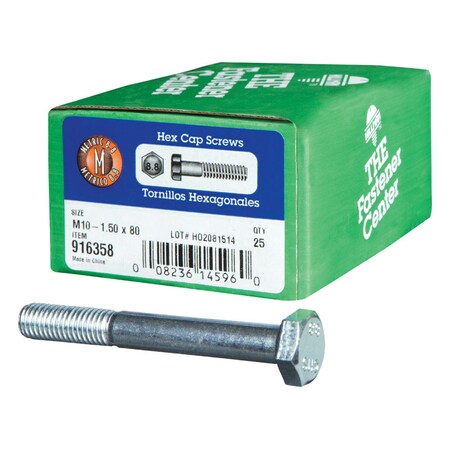 Hex Cap Screw, M10-1.5 Thread, 80 Mm OAL, 8.8 Grade, Zinc, Metric Measuring, Coarse Thread